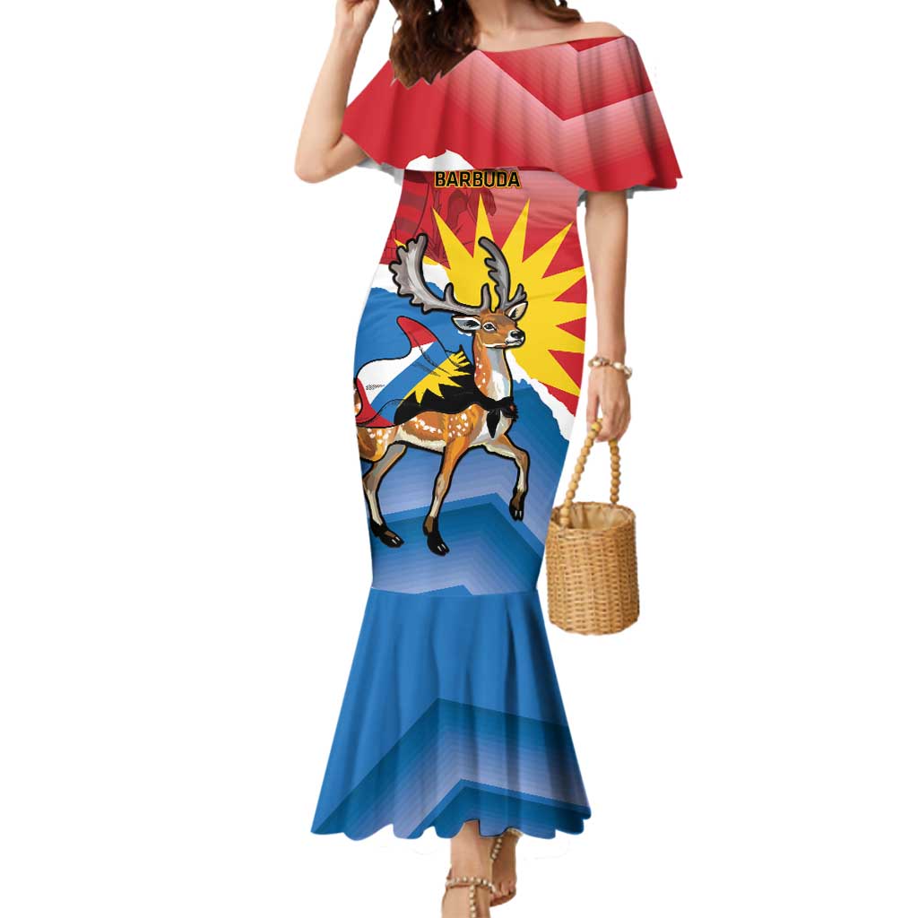 Personalised Antigua and Barbuda Independence Day Mermaid Dress Fallow Deer With Flag - Wonder Print Shop