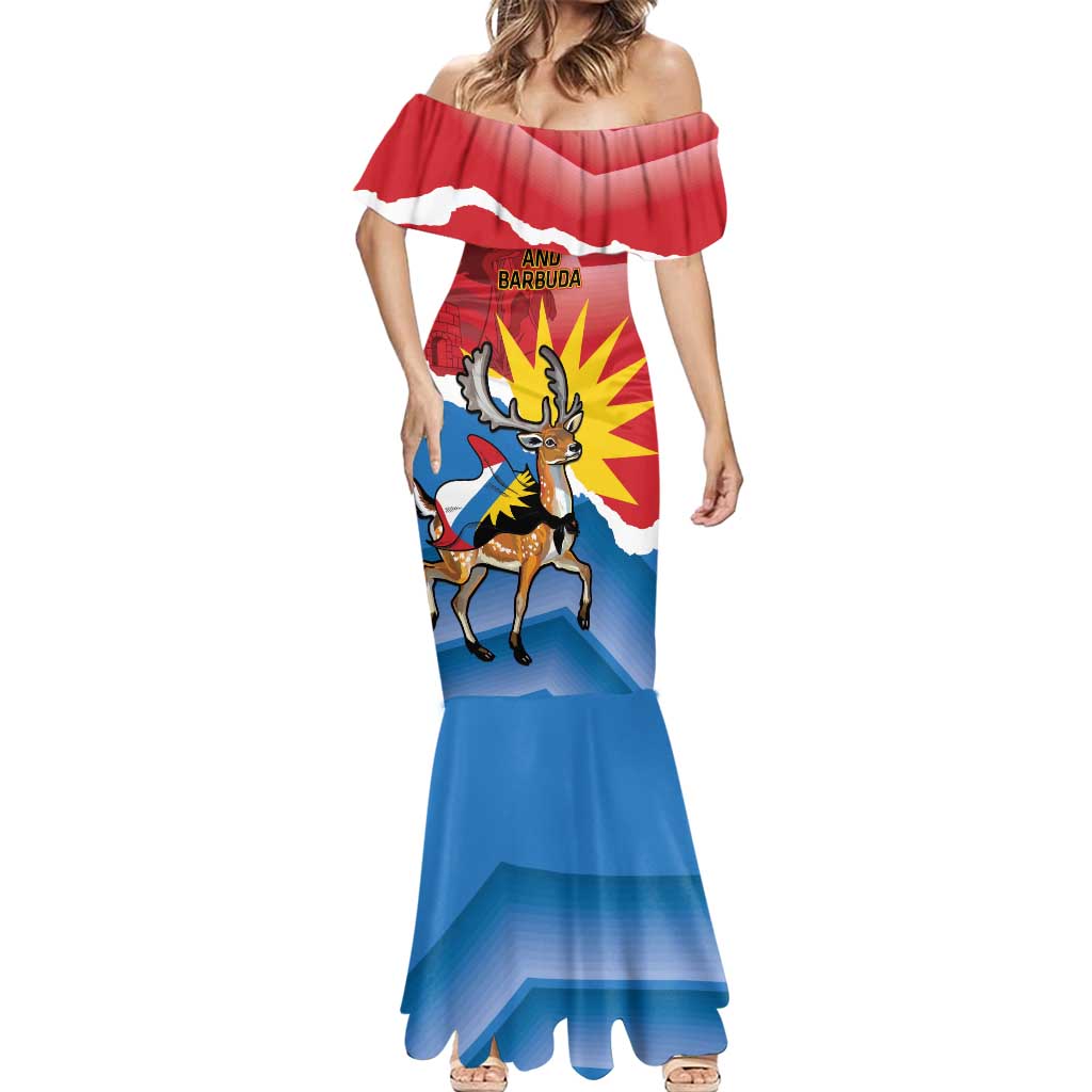Personalised Antigua and Barbuda Independence Day Mermaid Dress Fallow Deer With Flag - Wonder Print Shop