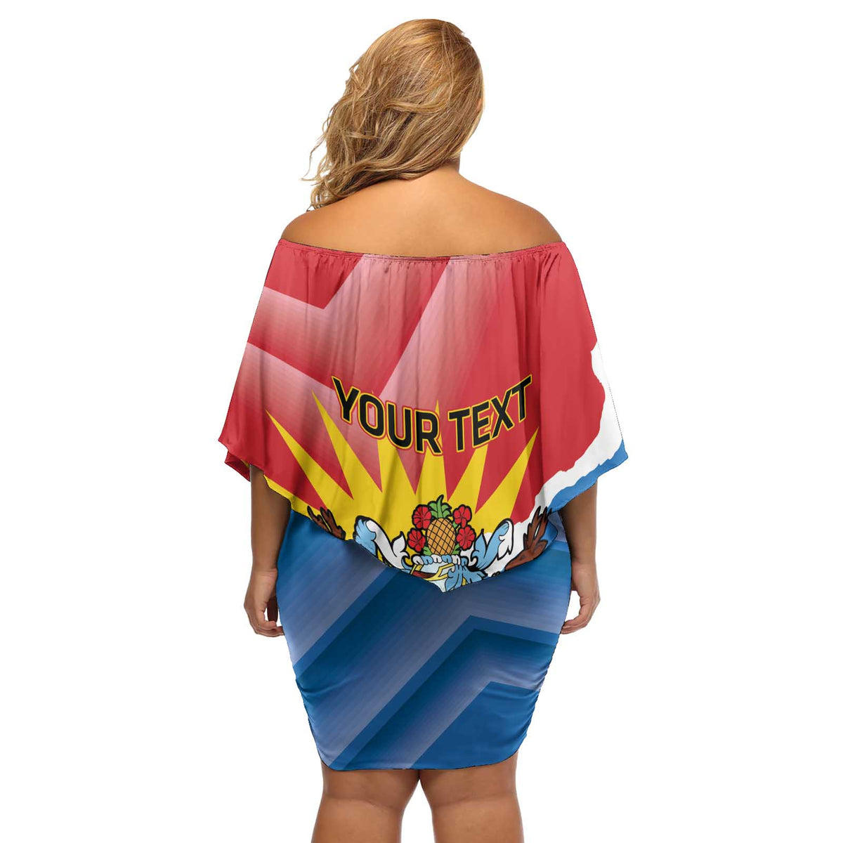 Personalised Antigua and Barbuda Independence Day Off Shoulder Short Dress Fallow Deer With Flag - Wonder Print Shop