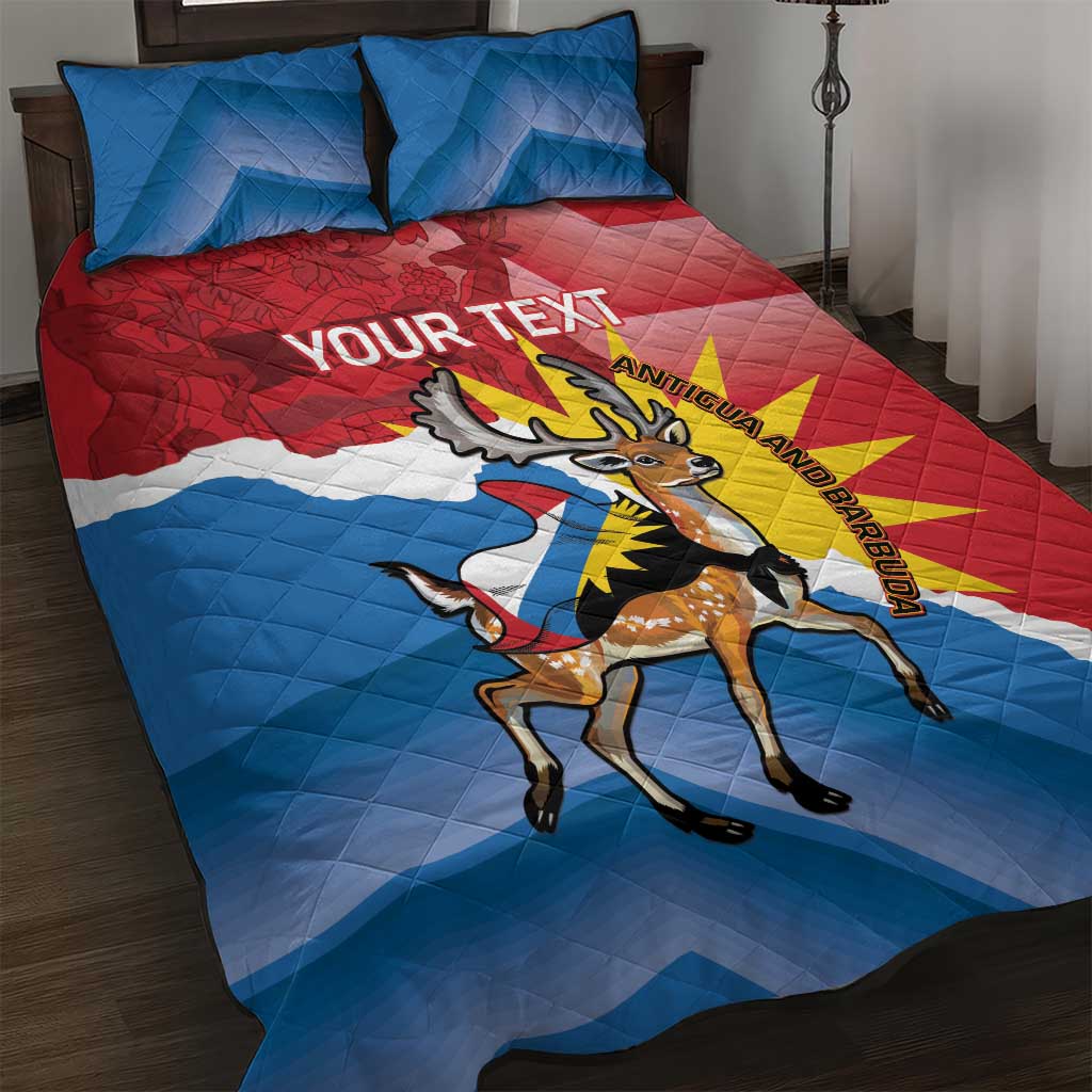 Personalised Antigua and Barbuda Independence Day Quilt Bed Set Fallow Deer With Flag - Wonder Print Shop