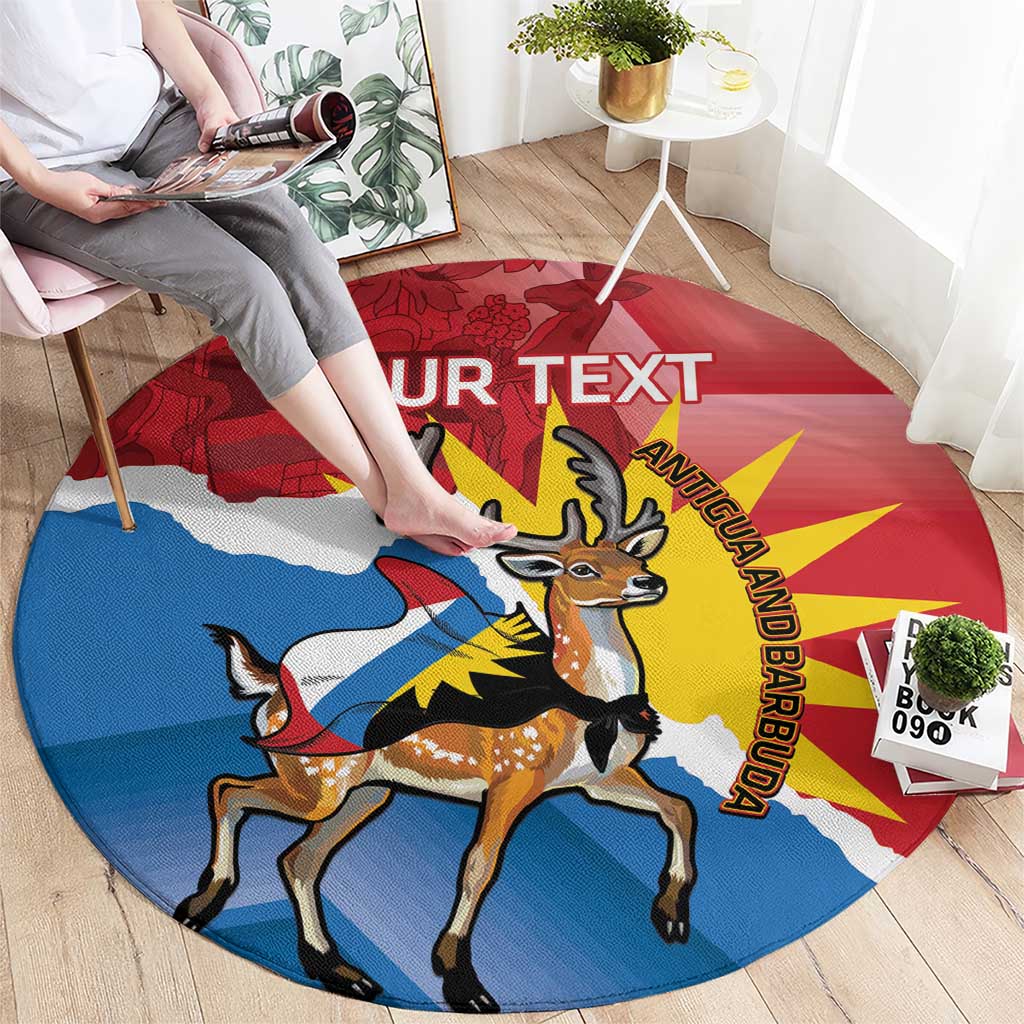 Personalised Antigua and Barbuda Independence Day Round Carpet Fallow Deer With Flag