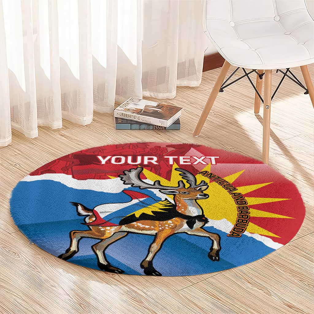Personalised Antigua and Barbuda Independence Day Round Carpet Fallow Deer With Flag