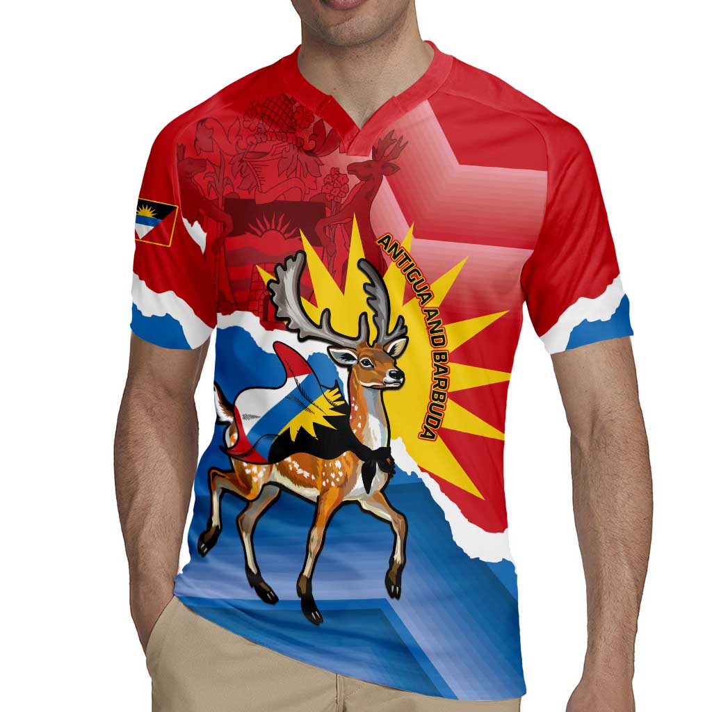 Personalised Antigua and Barbuda Independence Day Rugby Jersey Fallow Deer With Flag - Wonder Print Shop
