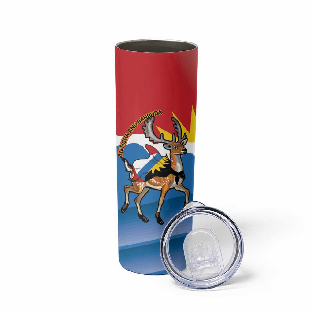 Personalised Antigua and Barbuda Independence Day Skinny Tumbler Fallow Deer With Flag - Wonder Print Shop