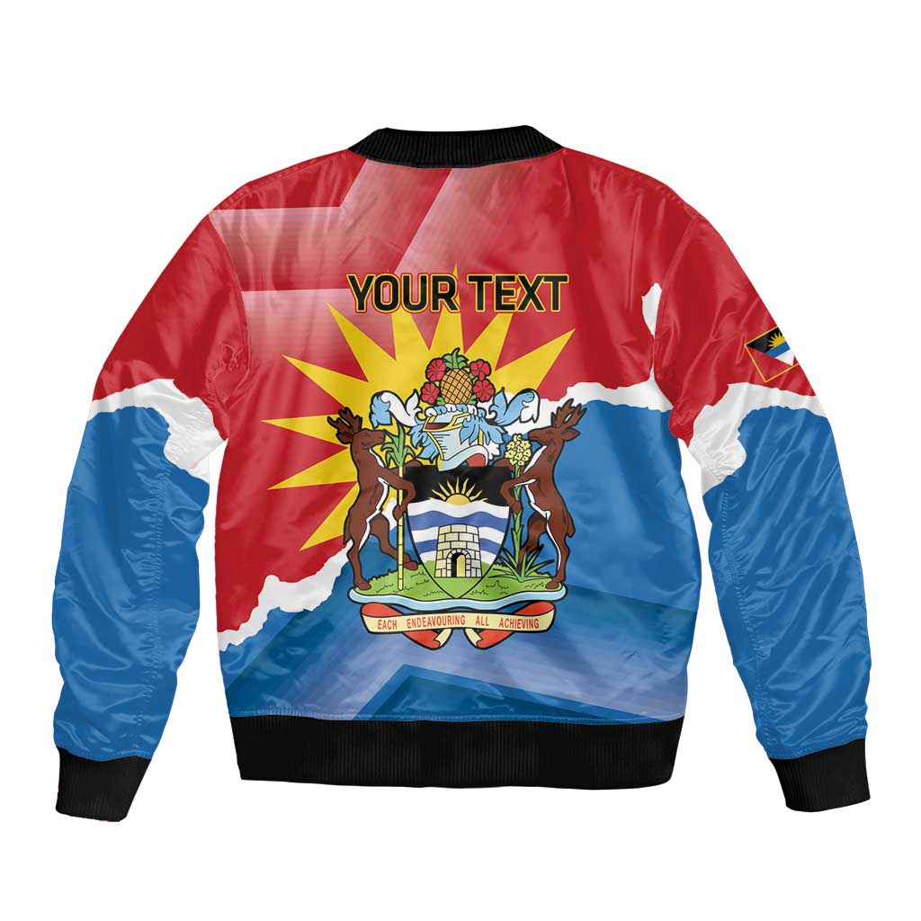 Personalised Antigua and Barbuda Independence Day Sleeve Zip Bomber Jacket Fallow Deer With Flag - Wonder Print Shop