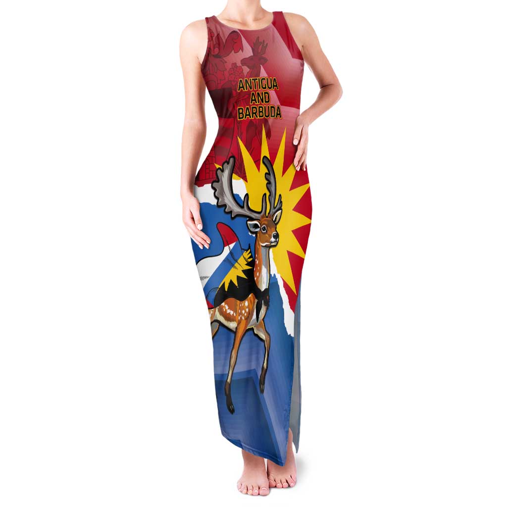 Personalised Antigua and Barbuda Independence Day Tank Maxi Dress Fallow Deer With Flag - Wonder Print Shop