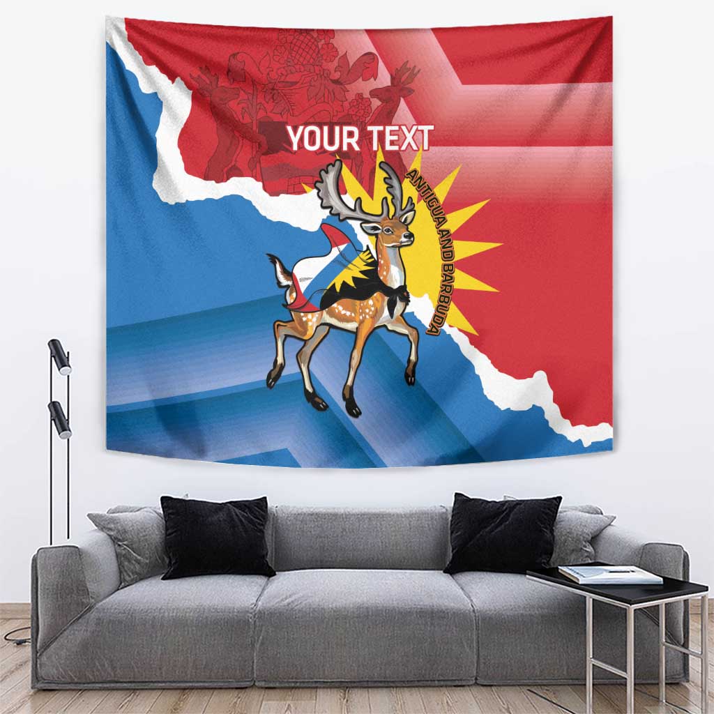 Personalised Antigua and Barbuda Independence Day Tapestry Fallow Deer With Flag - Wonder Print Shop