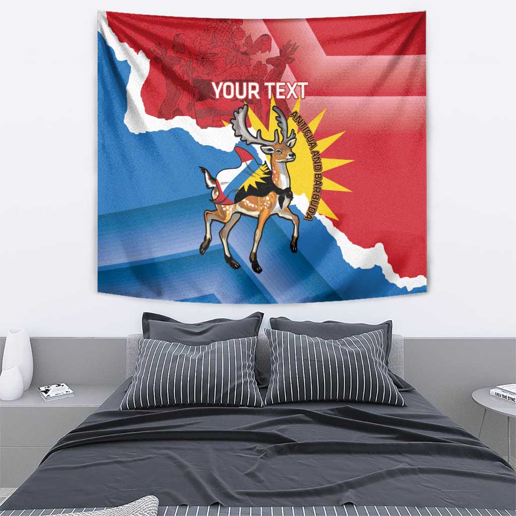 Personalised Antigua and Barbuda Independence Day Tapestry Fallow Deer With Flag - Wonder Print Shop