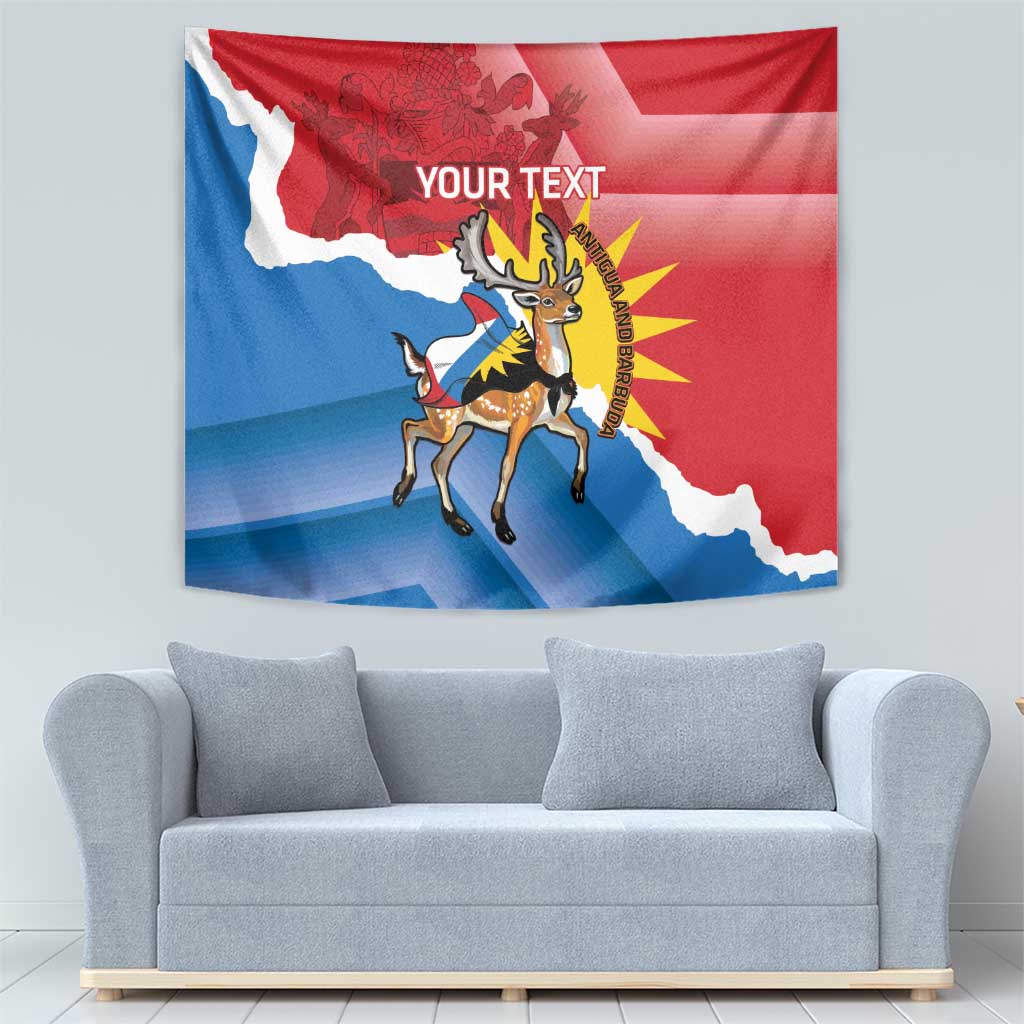 Personalised Antigua and Barbuda Independence Day Tapestry Fallow Deer With Flag - Wonder Print Shop