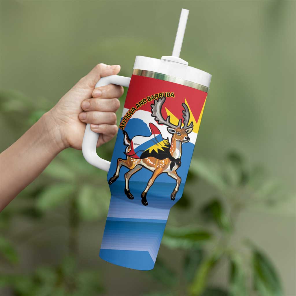 Personalised Antigua and Barbuda Independence Day Tumbler With Handle Fallow Deer With Flag - Wonder Print Shop