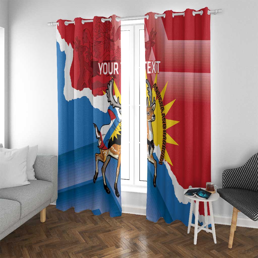 Personalised Antigua and Barbuda Independence Day Window Curtain Fallow Deer With Flag - Wonder Print Shop