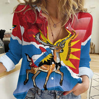 Personalised Antigua and Barbuda Independence Day Women Casual Shirt Fallow Deer With Flag - Wonder Print Shop