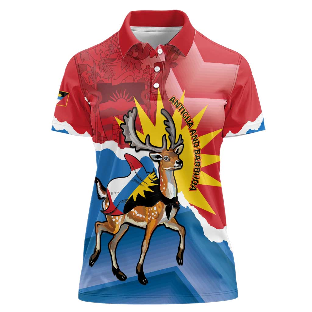 Personalised Antigua and Barbuda Independence Day Women Polo Shirt Fallow Deer With Flag - Wonder Print Shop