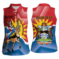 Personalised Antigua and Barbuda Independence Day Women Sleeveless Polo Shirt Fallow Deer With Flag - Wonder Print Shop