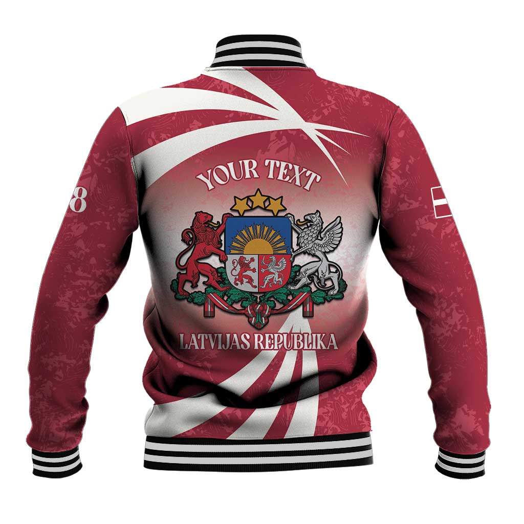 Personalised Latvia Independence Day Baseball Jacket Latvija White Wagtail With Map 106th Anniversary - Wonder Print Shop