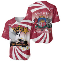 Personalised Latvia Independence Day Baseball Jersey Latvija White Wagtail With Map 106th Anniversary - Wonder Print Shop