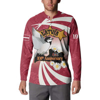 Personalised Latvia Independence Day Button Sweatshirt Latvija White Wagtail With Map 106th Anniversary - Wonder Print Shop