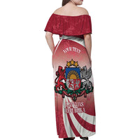 Personalised Latvia Independence Day Family Matching Off Shoulder Maxi Dress and Hawaiian Shirt Latvija White Wagtail With Map 106th Anniversary - Wonder Print Shop