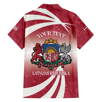 Personalised Latvia Independence Day Family Matching Off Shoulder Short Dress and Hawaiian Shirt Latvija White Wagtail With Map 106th Anniversary - Wonder Print Shop