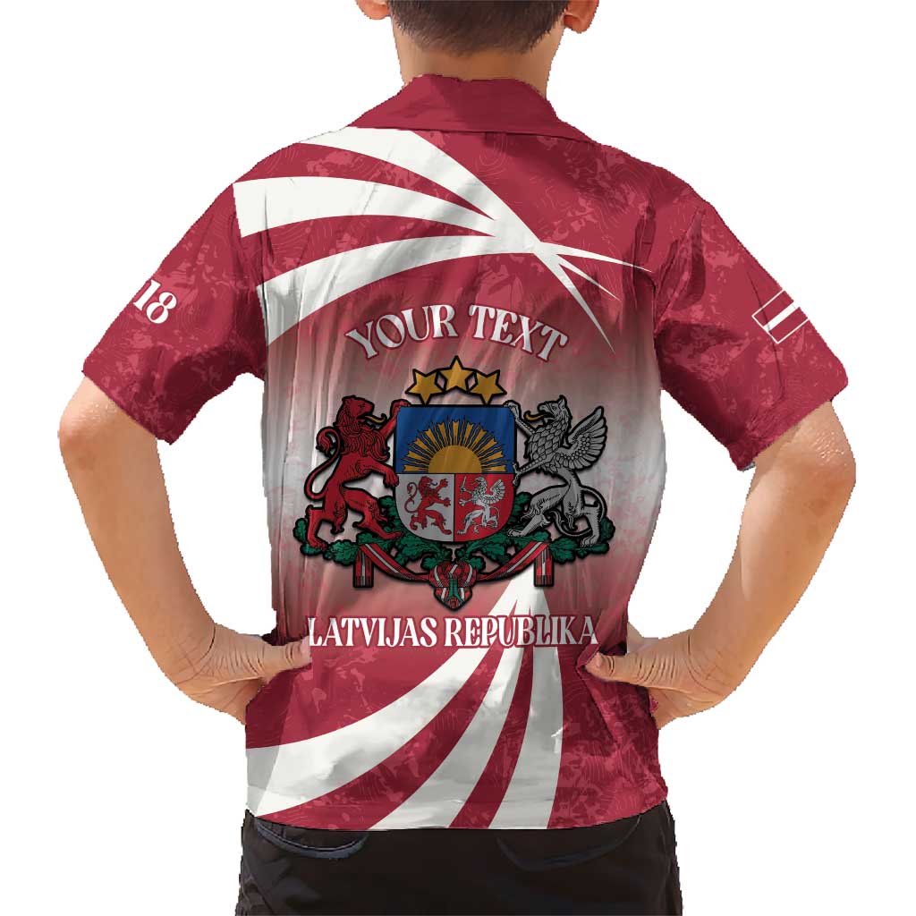 Personalised Latvia Independence Day Kid Hawaiian Shirt Latvija White Wagtail With Map 106th Anniversary - Wonder Print Shop