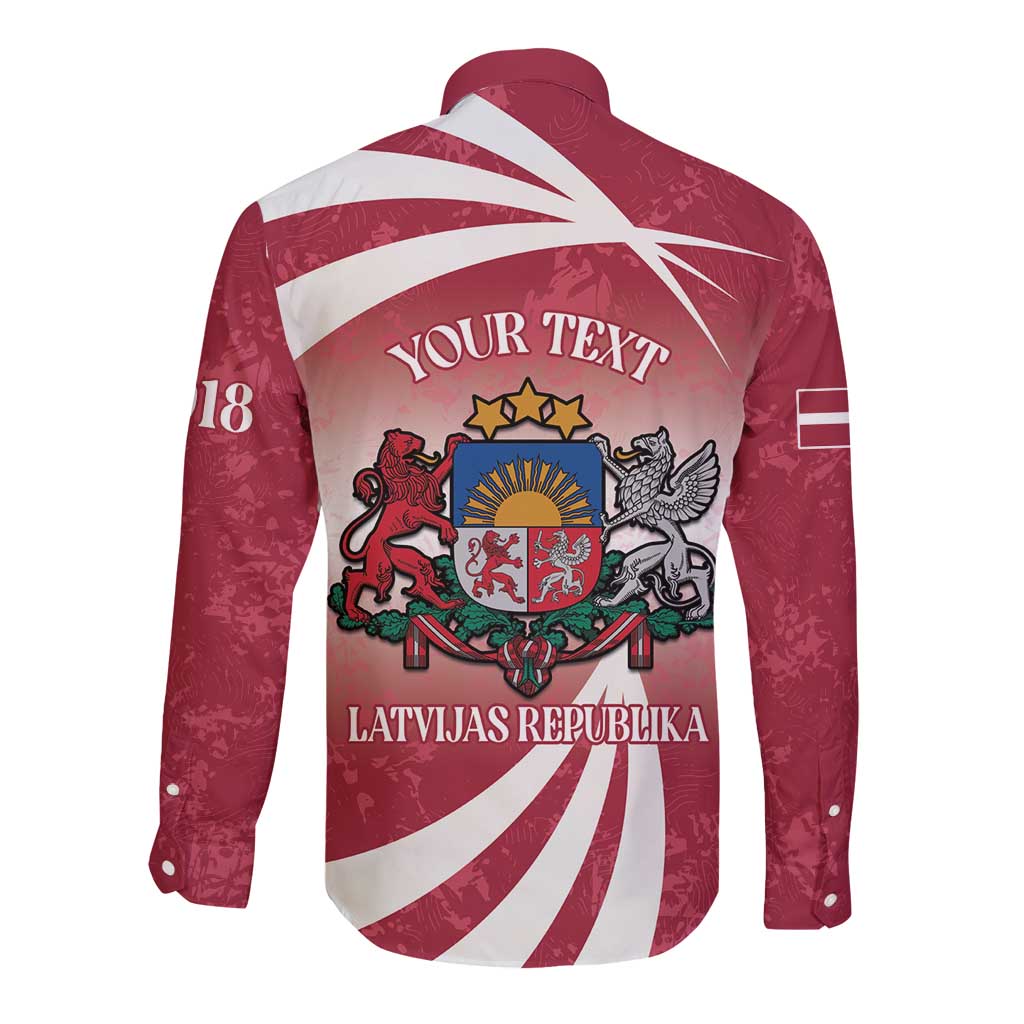 Personalised Latvia Independence Day Long Sleeve Button Shirt Latvija White Wagtail With Map 106th Anniversary - Wonder Print Shop