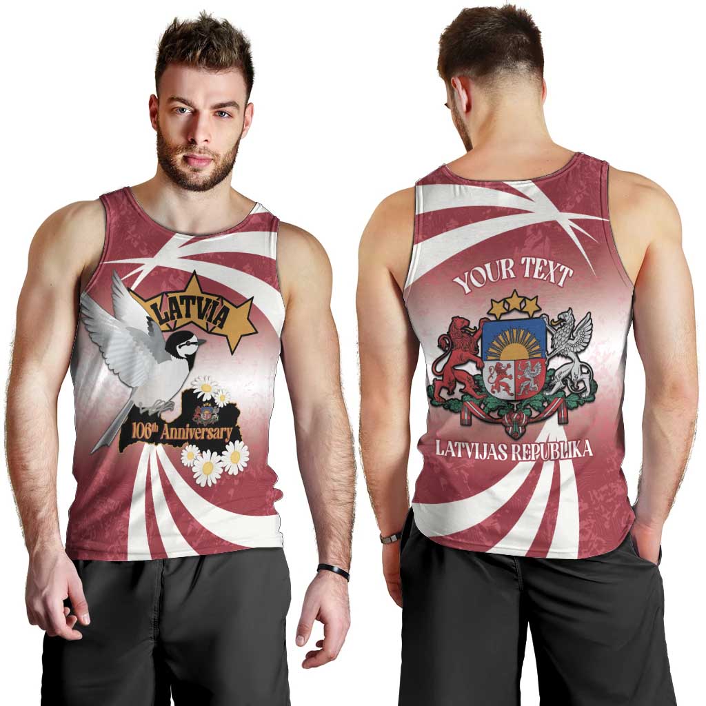 Personalised Latvia Independence Day Men Tank Top Latvija White Wagtail With Map 106th Anniversary - Wonder Print Shop