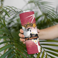 Personalised Latvia Independence Day Skinny Tumbler Latvija White Wagtail With Map 106th Anniversary - Wonder Print Shop