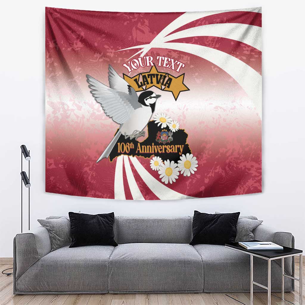 Personalised Latvia Independence Day Tapestry Latvija White Wagtail With Map 106th Anniversary - Wonder Print Shop