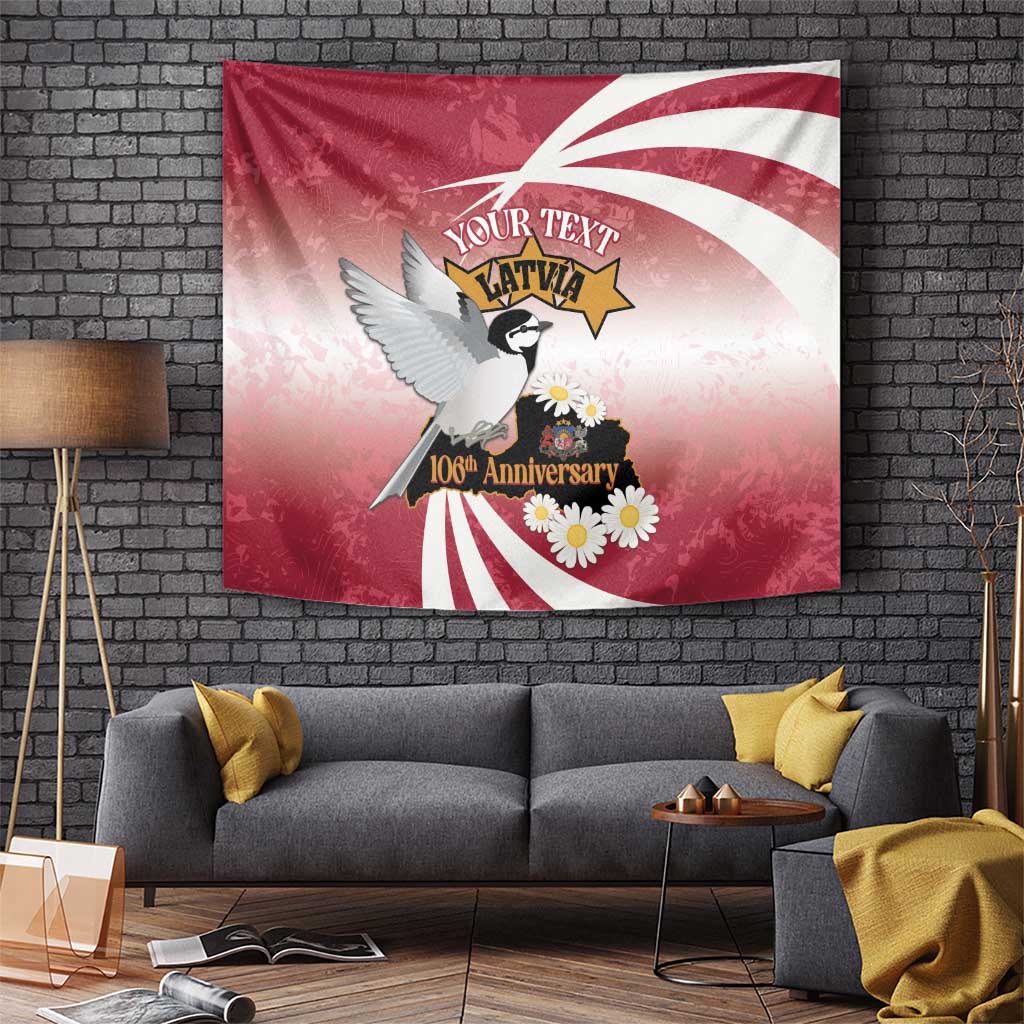 Personalised Latvia Independence Day Tapestry Latvija White Wagtail With Map 106th Anniversary - Wonder Print Shop