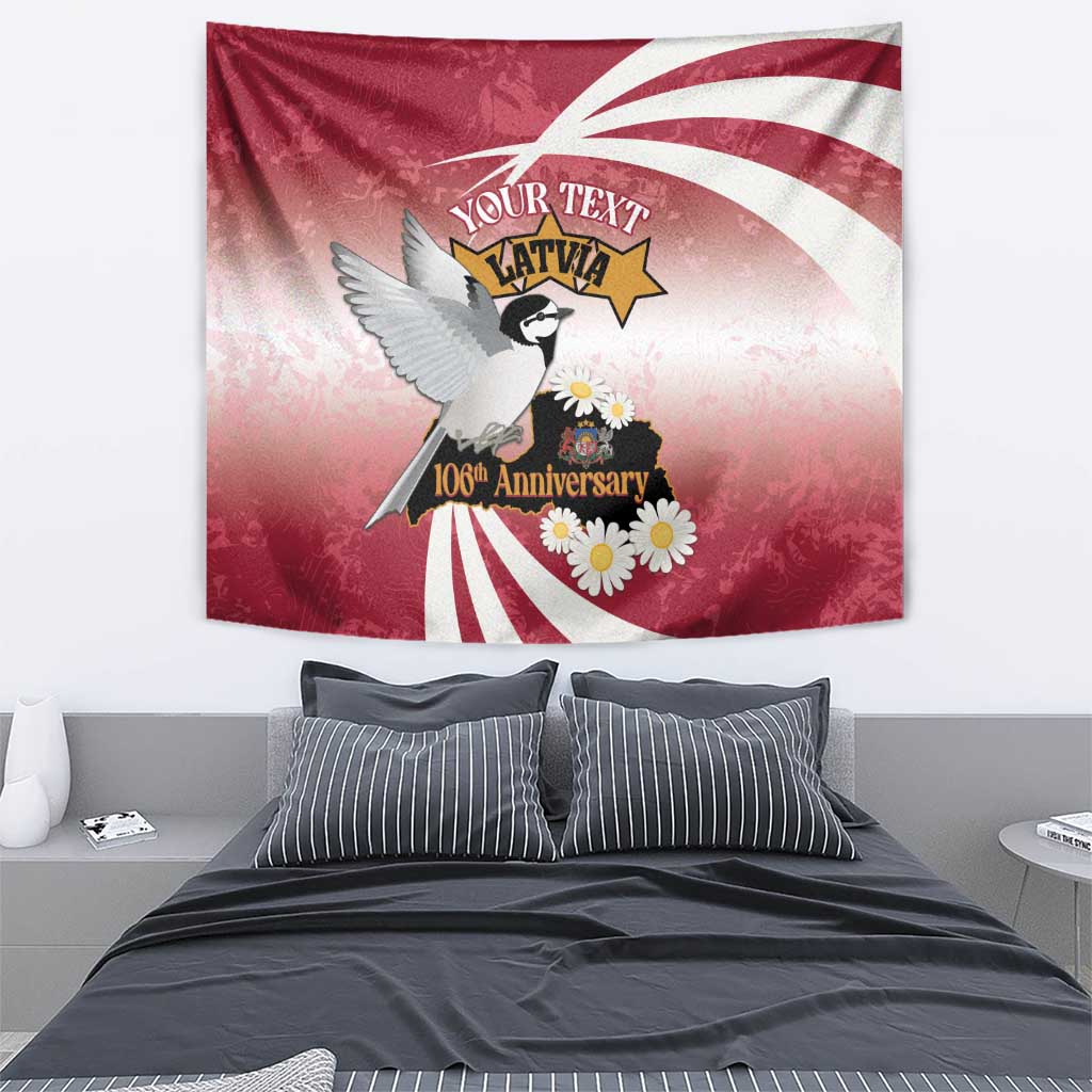 Personalised Latvia Independence Day Tapestry Latvija White Wagtail With Map 106th Anniversary - Wonder Print Shop