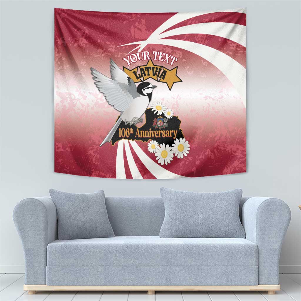 Personalised Latvia Independence Day Tapestry Latvija White Wagtail With Map 106th Anniversary - Wonder Print Shop