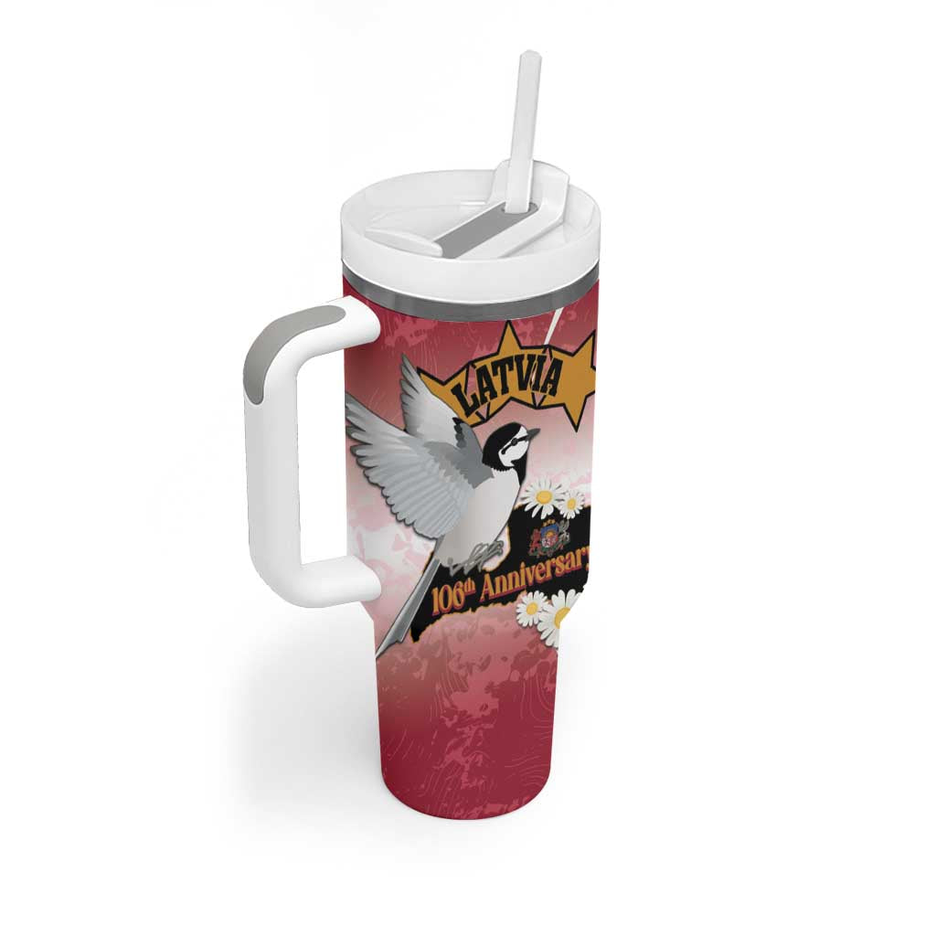 Personalised Latvia Independence Day Tumbler With Handle Latvija White Wagtail With Map 106th Anniversary - Wonder Print Shop