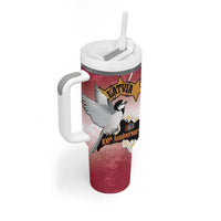 Personalised Latvia Independence Day Tumbler With Handle Latvija White Wagtail With Map 106th Anniversary - Wonder Print Shop