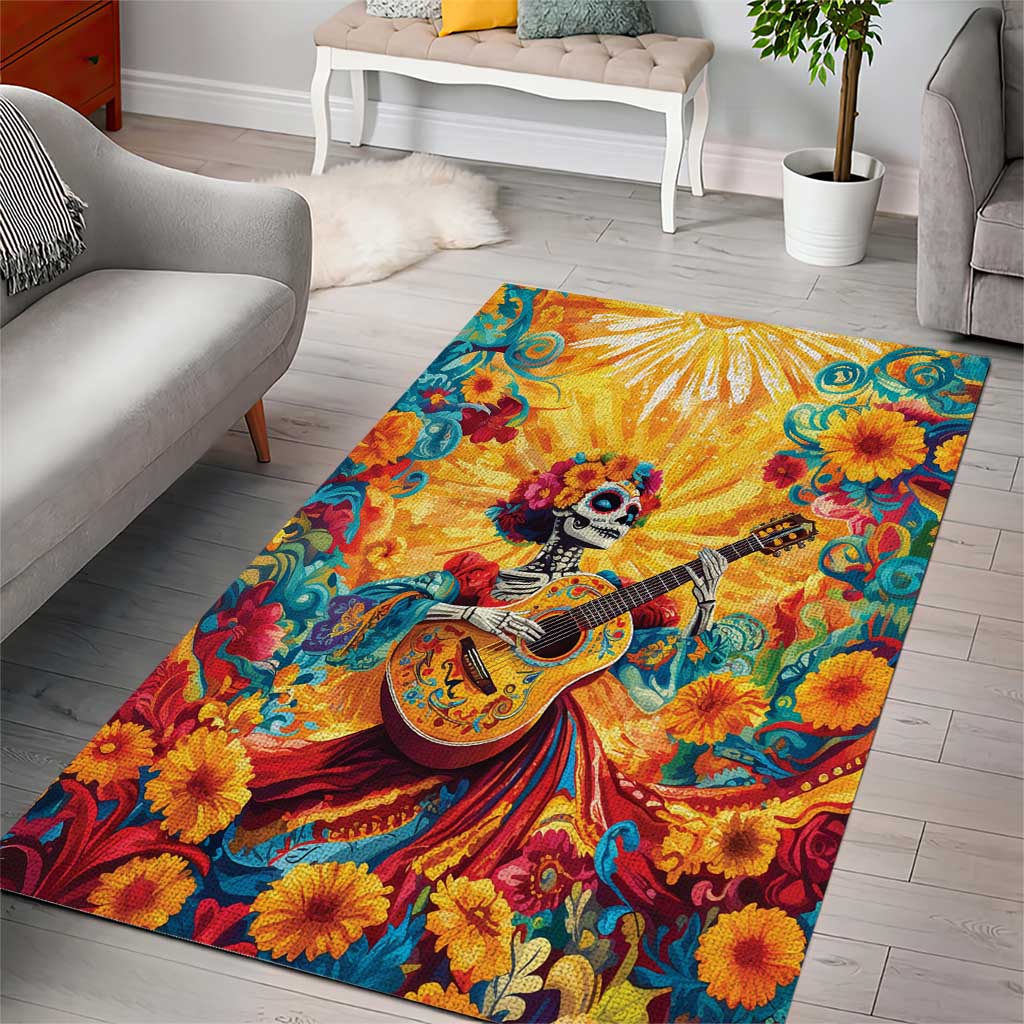 Mexico Day Of The Dead Area Rug Sugar Skull Girl With Guitar Colorful Vibes - Wonder Print Shop