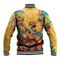 Mexico Day Of The Dead Baseball Jacket Sugar Skull Girl With Guitar Colorful Vibes - Wonder Print Shop