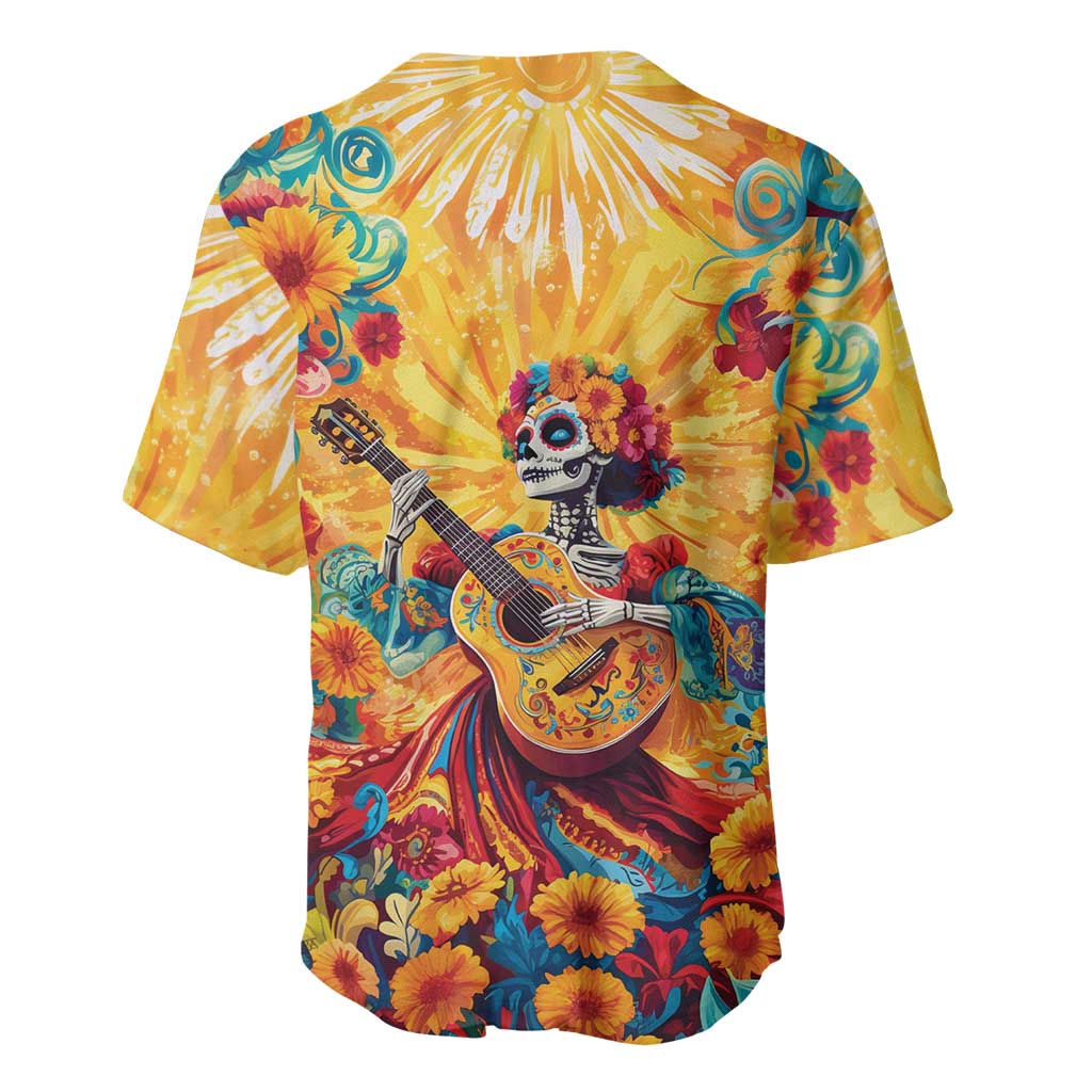Mexico Day Of The Dead Baseball Jersey Sugar Skull Girl With Guitar Colorful Vibes - Wonder Print Shop