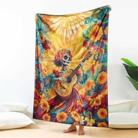 Mexico Day Of The Dead Blanket Sugar Skull Girl With Guitar Colorful Vibes