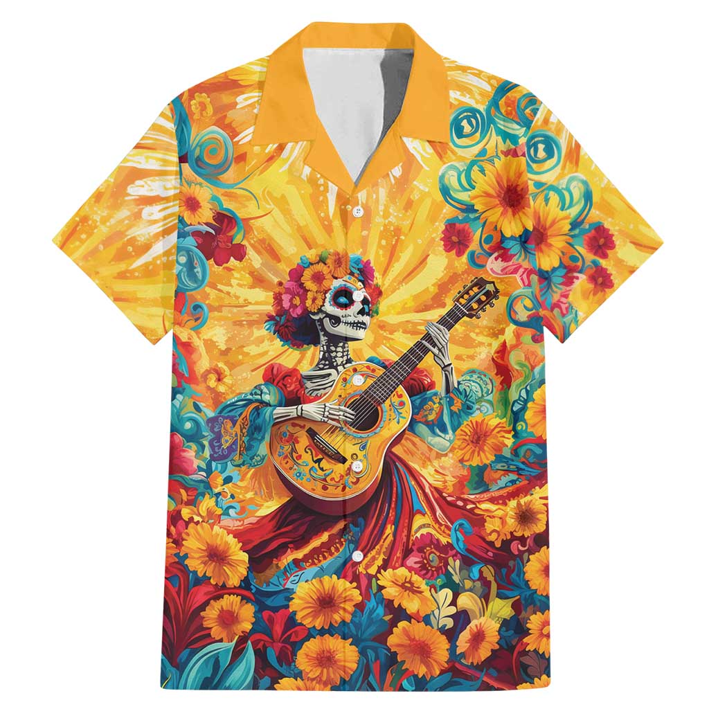 Mexico Day Of The Dead Family Matching Mermaid Dress and Hawaiian Shirt Sugar Skull Girl With Guitar Colorful Vibes - Wonder Print Shop