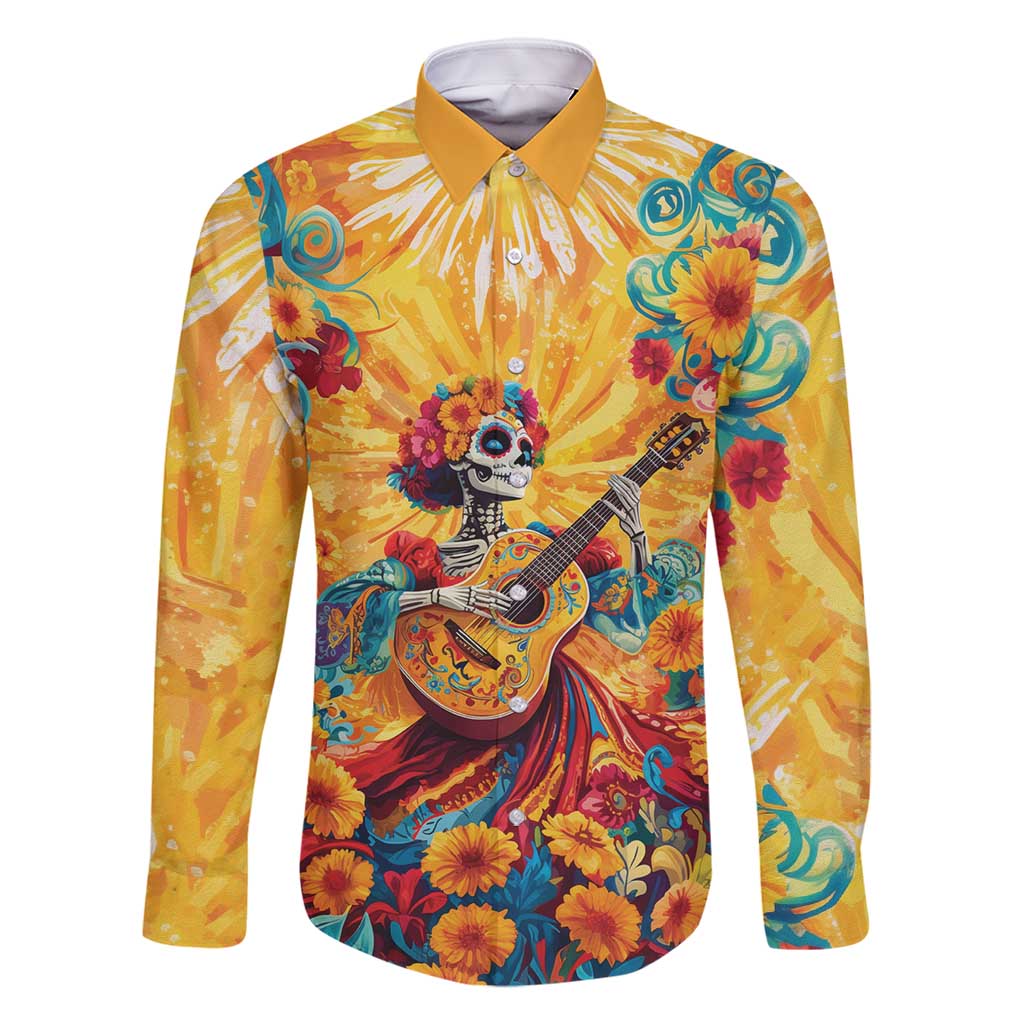 Mexico Day Of The Dead Family Matching Mermaid Dress and Hawaiian Shirt Sugar Skull Girl With Guitar Colorful Vibes - Wonder Print Shop