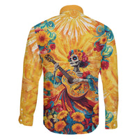 Mexico Day Of The Dead Family Matching Off The Shoulder Long Sleeve Dress and Hawaiian Shirt Sugar Skull Girl With Guitar Colorful Vibes - Wonder Print Shop