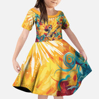 Mexico Day Of The Dead Family Matching Puletasi and Hawaiian Shirt Sugar Skull Girl With Guitar Colorful Vibes - Wonder Print Shop