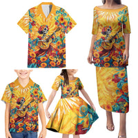 Mexico Day Of The Dead Family Matching Puletasi and Hawaiian Shirt Sugar Skull Girl With Guitar Colorful Vibes - Wonder Print Shop