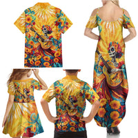 Mexico Day Of The Dead Family Matching Summer Maxi Dress and Hawaiian Shirt Sugar Skull Girl With Guitar Colorful Vibes - Wonder Print Shop