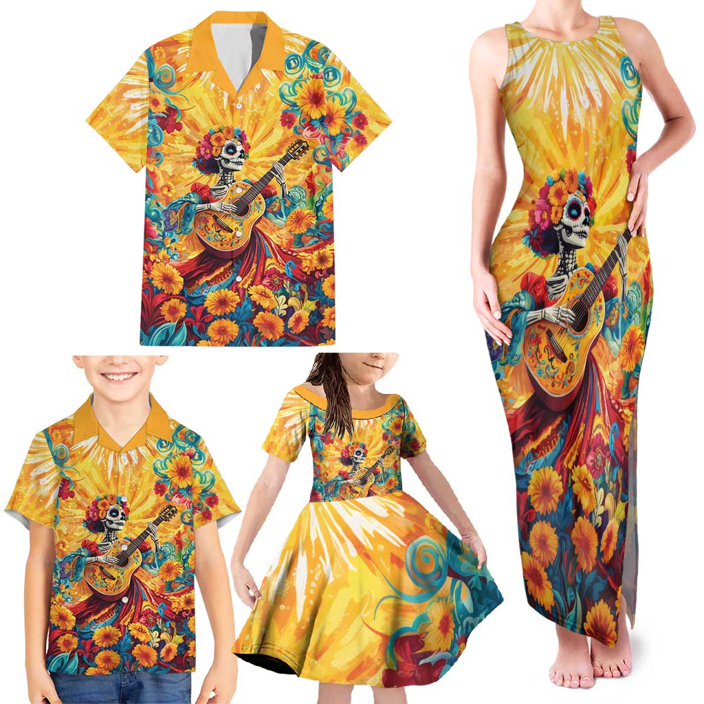 Mexico Day Of The Dead Family Matching Tank Maxi Dress and Hawaiian Shirt Sugar Skull Girl With Guitar Colorful Vibes - Wonder Print Shop
