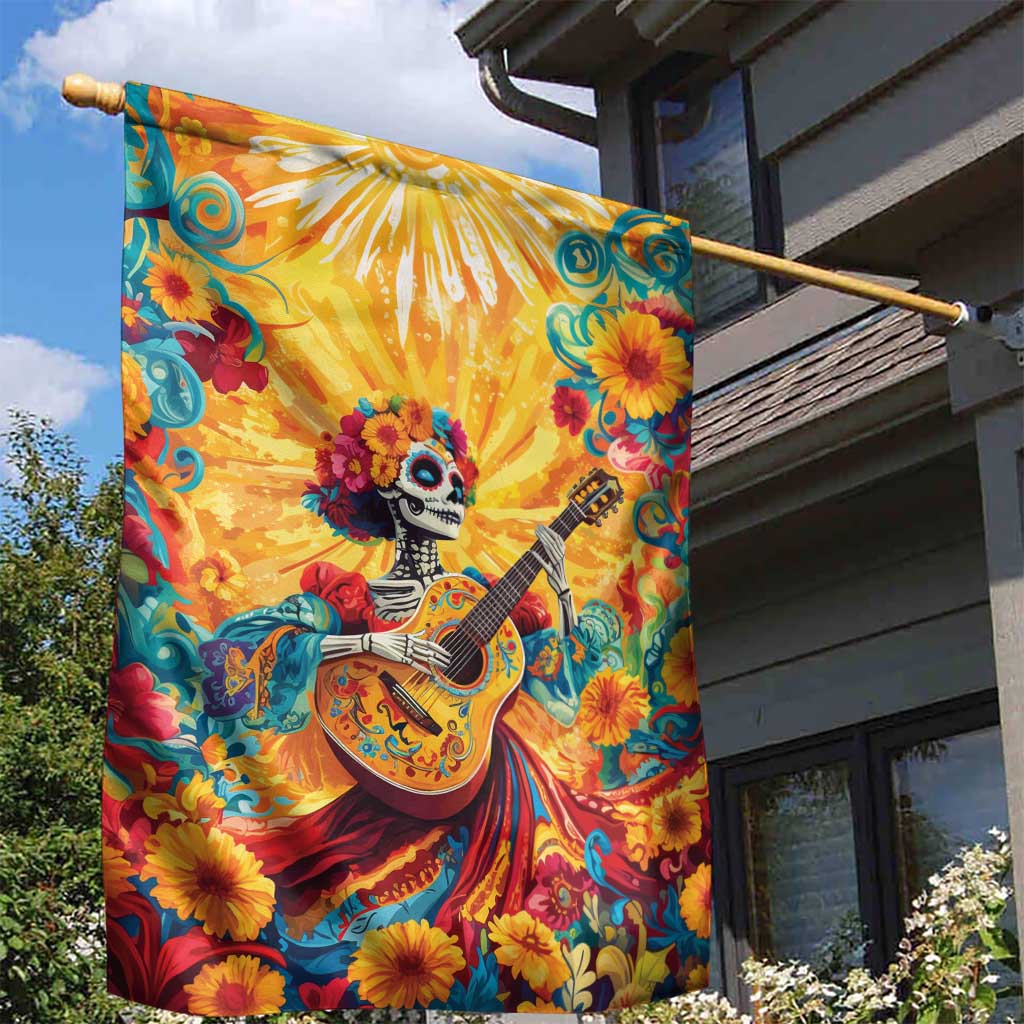 Mexico Day Of The Dead Garden Flag Sugar Skull Girl With Guitar Colorful Vibes - Wonder Print Shop