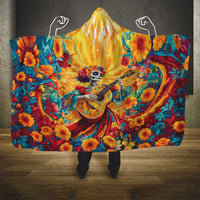 Mexico Day Of The Dead Hooded Blanket Sugar Skull Girl With Guitar Colorful Vibes