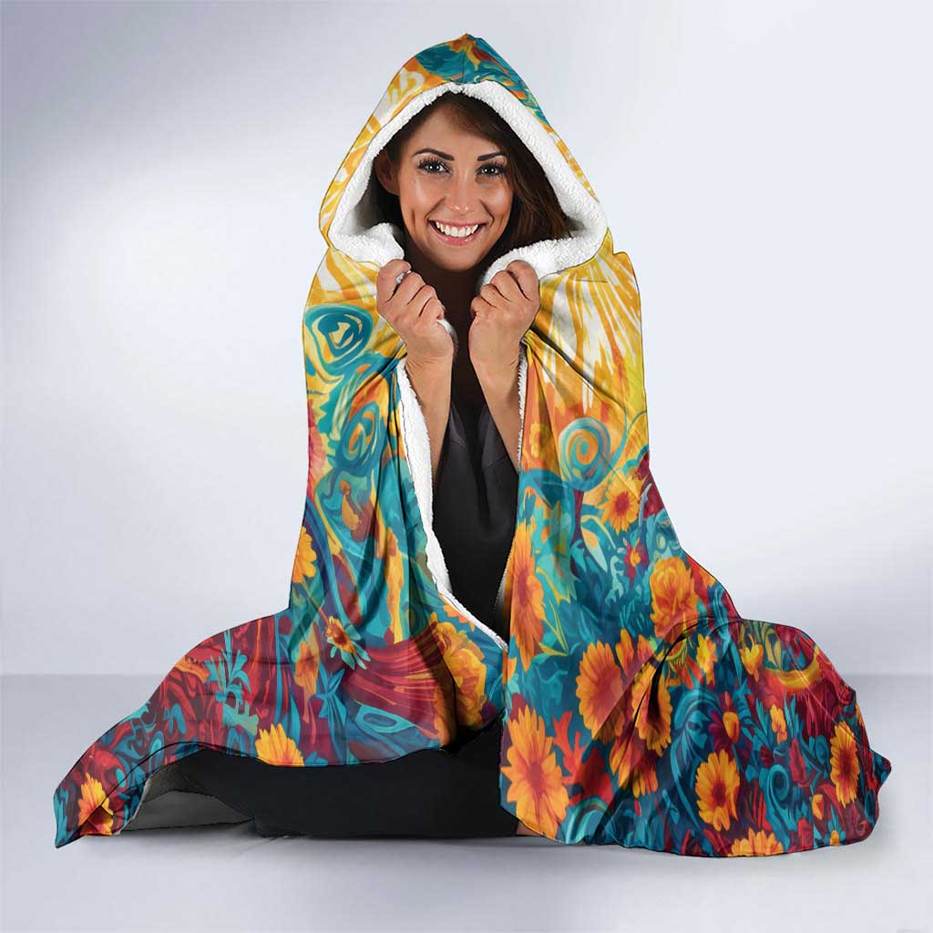 Mexico Day Of The Dead Hooded Blanket Sugar Skull Girl With Guitar Colorful Vibes