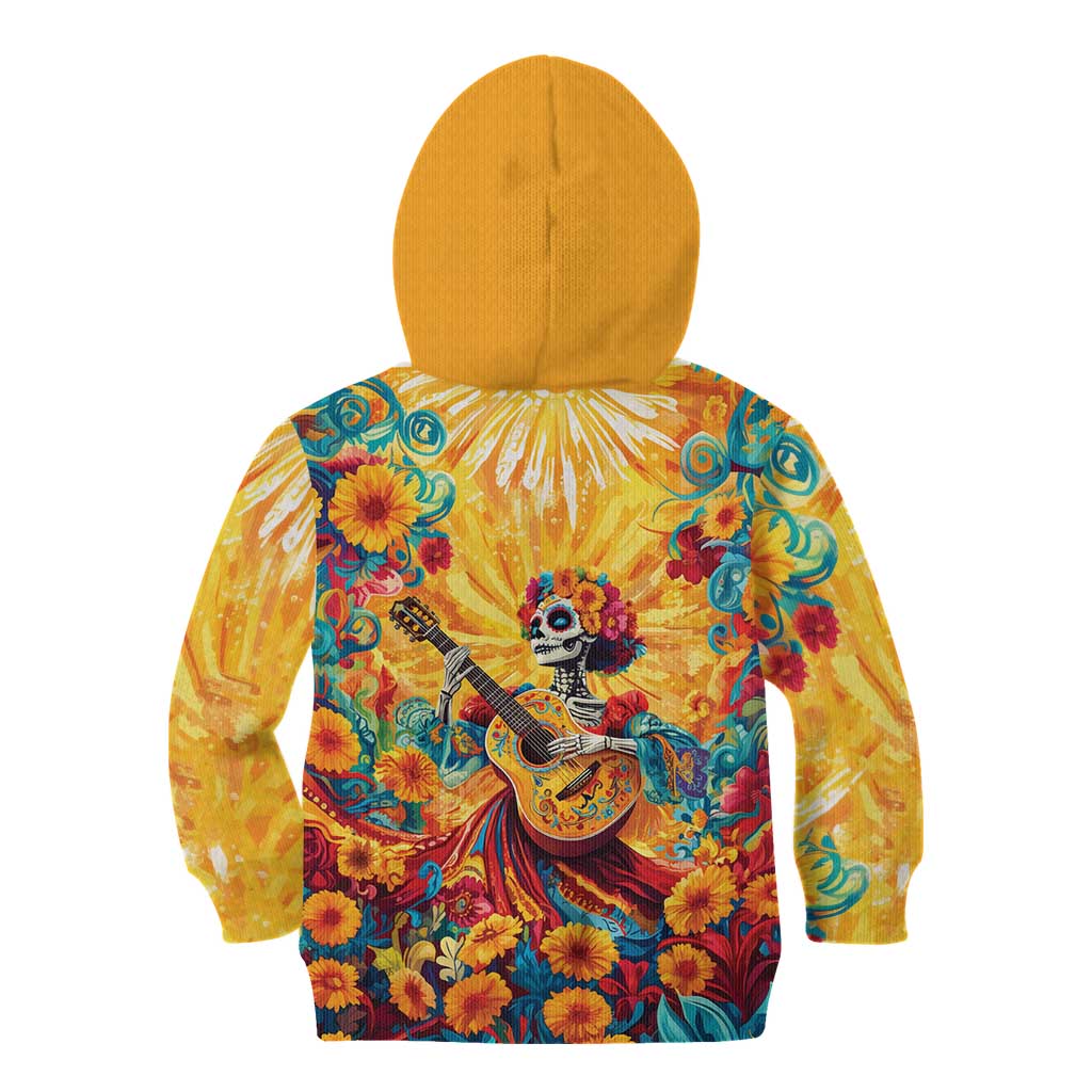 Mexico Day Of The Dead Kid Hoodie Sugar Skull Girl With Guitar Colorful Vibes - Wonder Print Shop