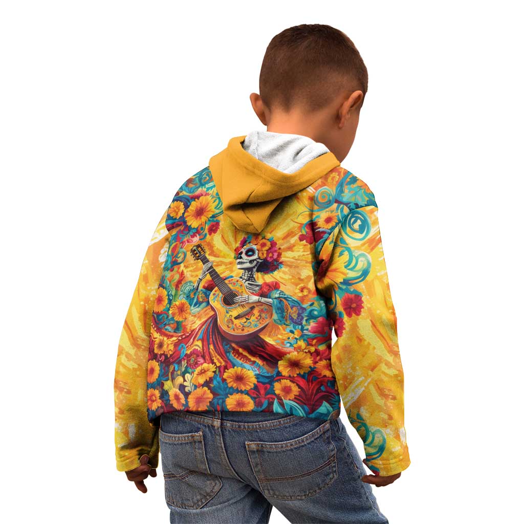 Mexico Day Of The Dead Kid Hoodie Sugar Skull Girl With Guitar Colorful Vibes - Wonder Print Shop