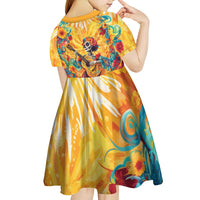 Mexico Day Of The Dead Kid Short Sleeve Dress Sugar Skull Girl With Guitar Colorful Vibes - Wonder Print Shop